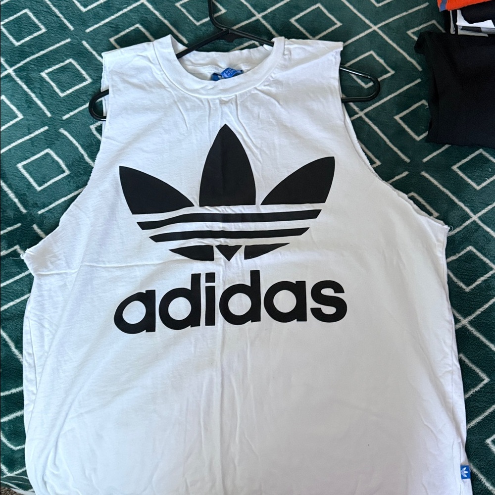 Adidas White Tank with Black Trefoil Logo